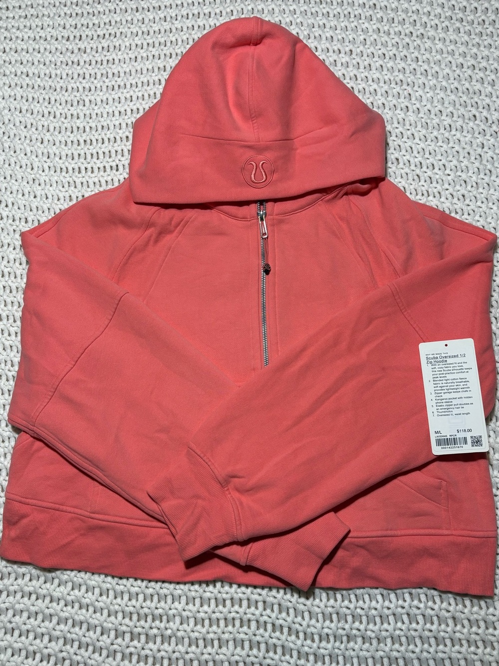 lululemon raspberry cream scuba oversized half zip hoodie size m/l